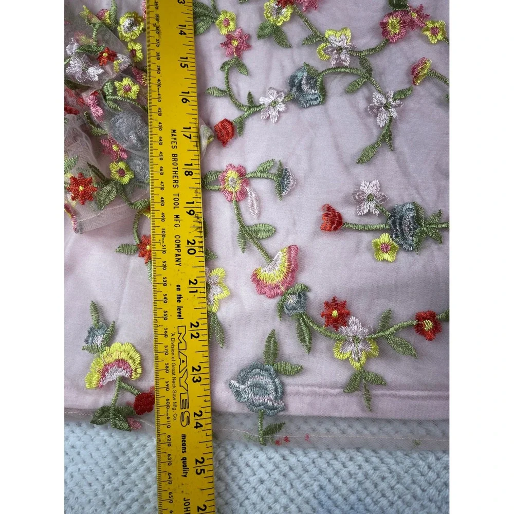 Ruff Hewn Grey Pink Floral Embroidered Mesh Overlay Top Camisole Set Medium‎